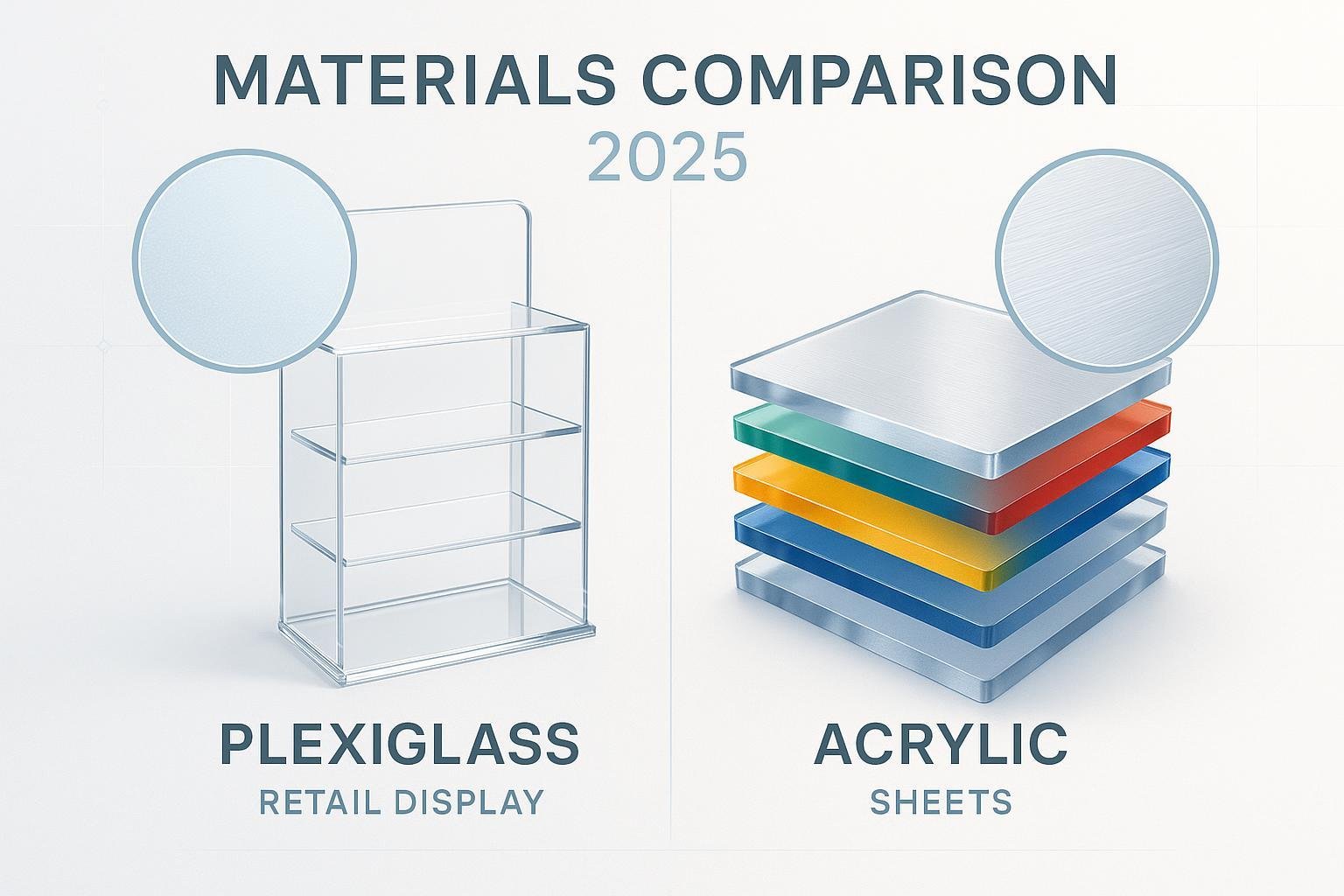 Plexiglass vs Acrylic: side-by-side materials comparison illustration for 2025.