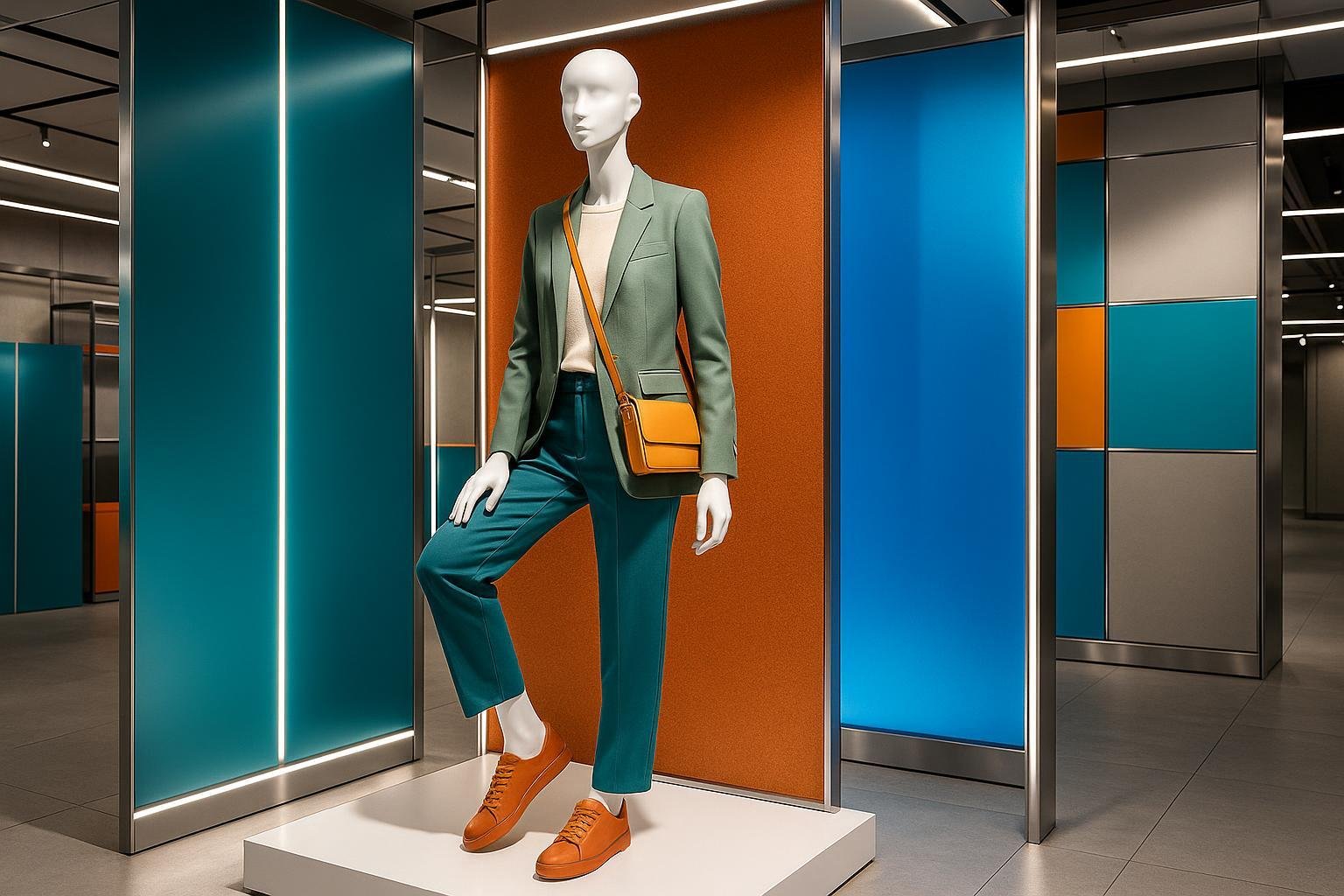 Mannequin on a modern acrylic stand in a 2025 retail display environment.